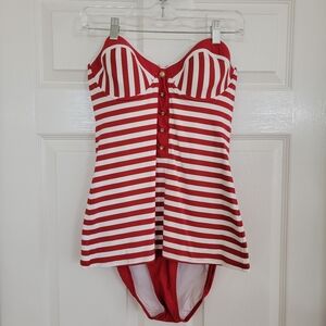 Red Carter Red Striped Strapless Swimsuit
